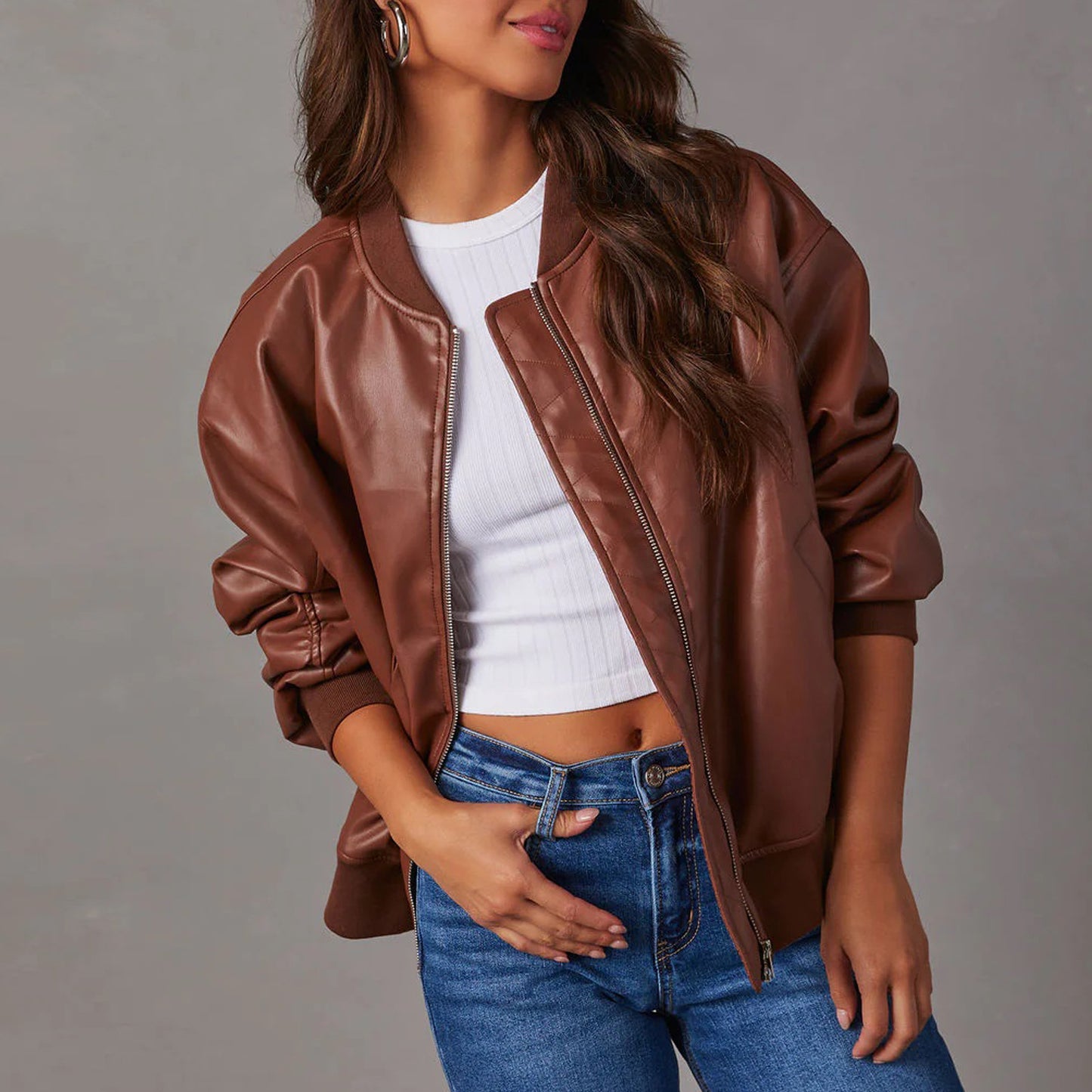 Leather Baseball Uniform Jacket Long-sleeved Motorcycle Jacket Leather