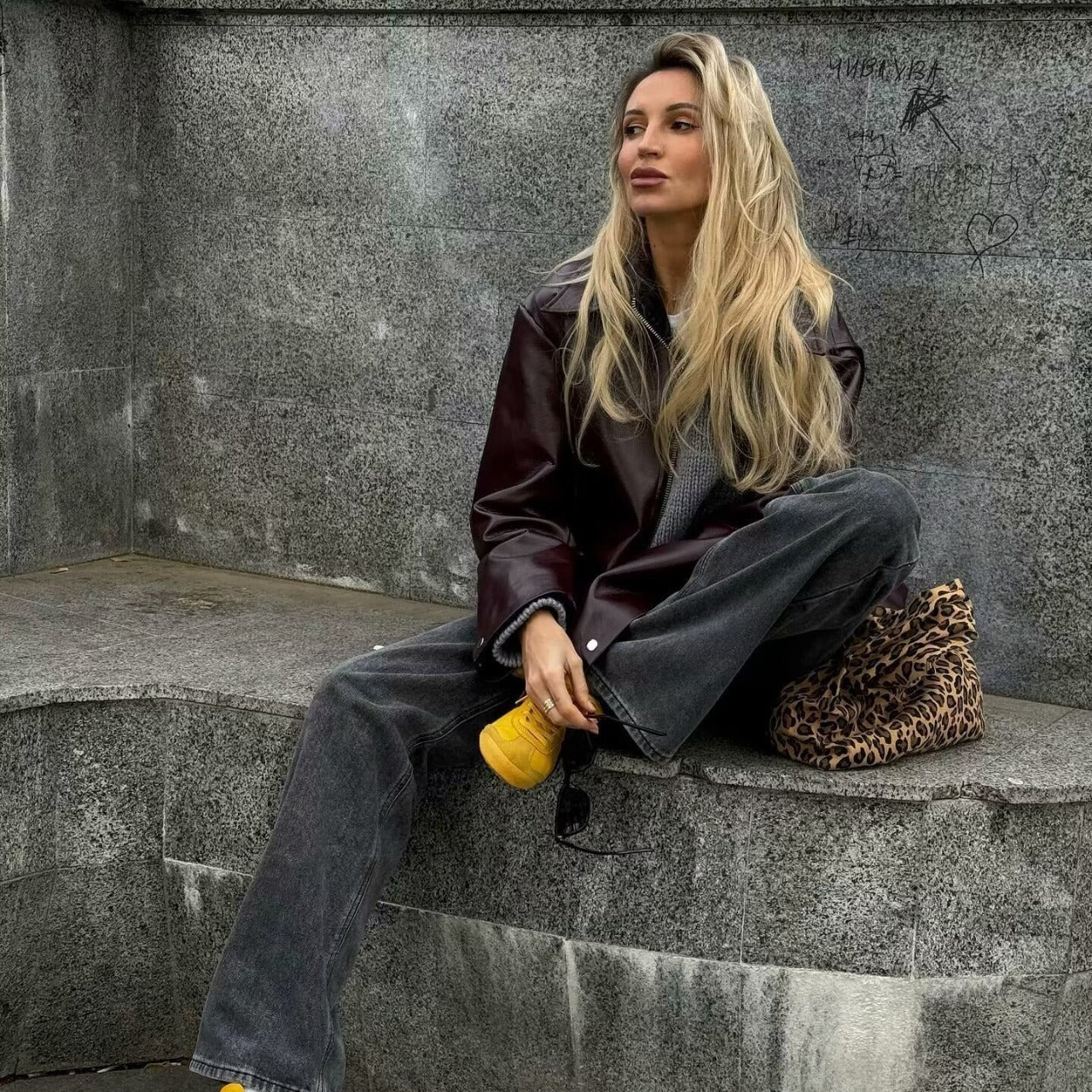 Solid Color Lapel Zipper Jacket Fashion Casual Long Sleeve Leather Jacket Tops Women Clothing